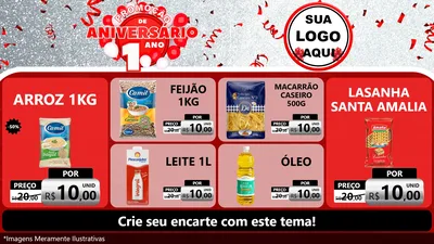 Modelo de TV para TV Horizontal com o tema Promoção de Aniversário - 1 Ano para Supermercado