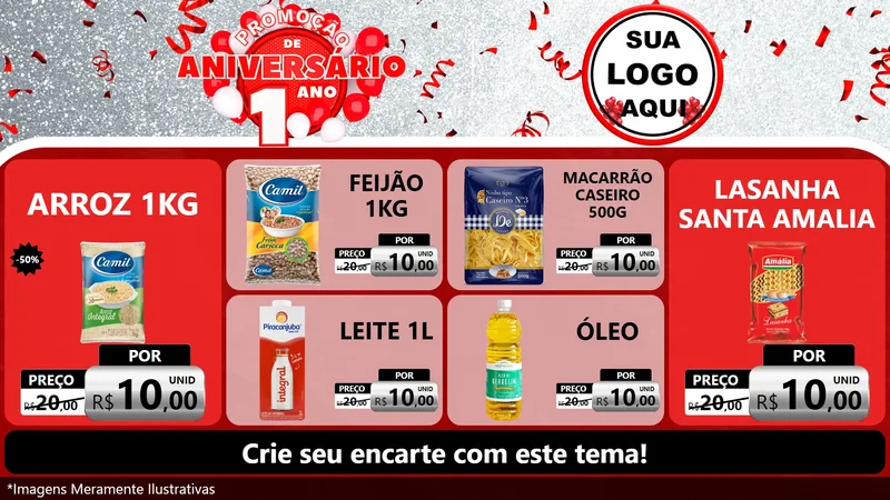 Modelo de TV para TV Horizontal com o tema Promoção de Aniversário - 1 Ano para Supermercado