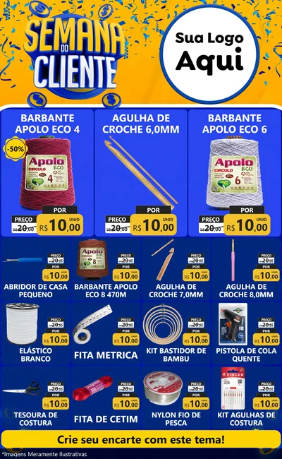 Modelo de Encarte para Encarte Grande com o tema Semana do Cliente para Armarinho e Aviamentos