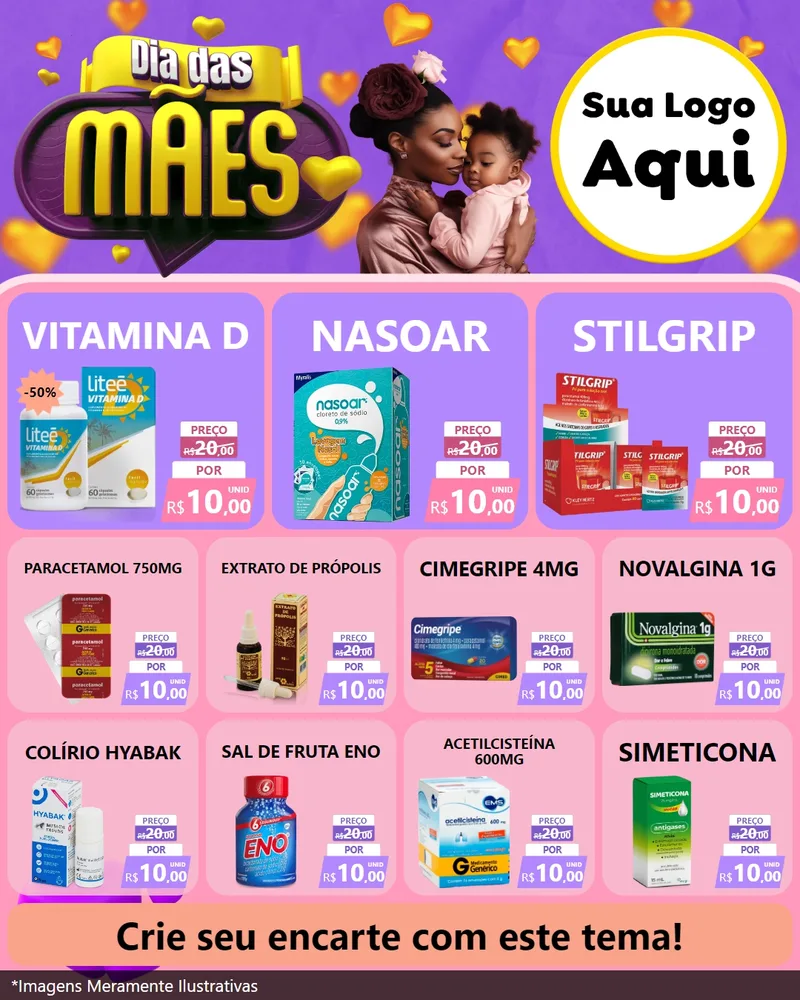 Modelo de Rede Social para Feed Instagram com o tema Dia das Mães para Farmácia