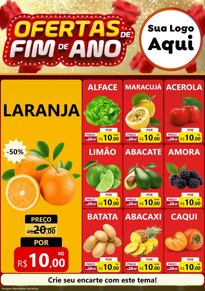Modelo de Encarte para Encarte A4 Vertical com o tema Ofertas de Fim de Ano para Hortifrúti
