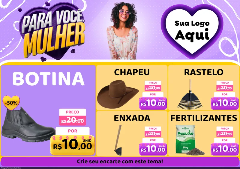 Modelo de Encarte para Encarte A4 Horizontal com o tema Para Você, Mulher para Agropecuária