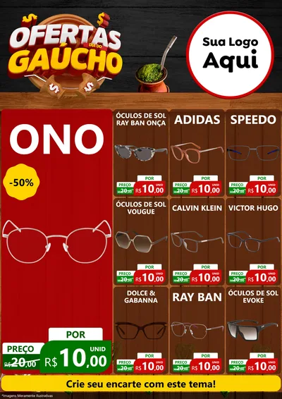 Modelo de Encarte para Encarte A4 Vertical com o tema Ofertas Dia do Gaúcho para Óticas