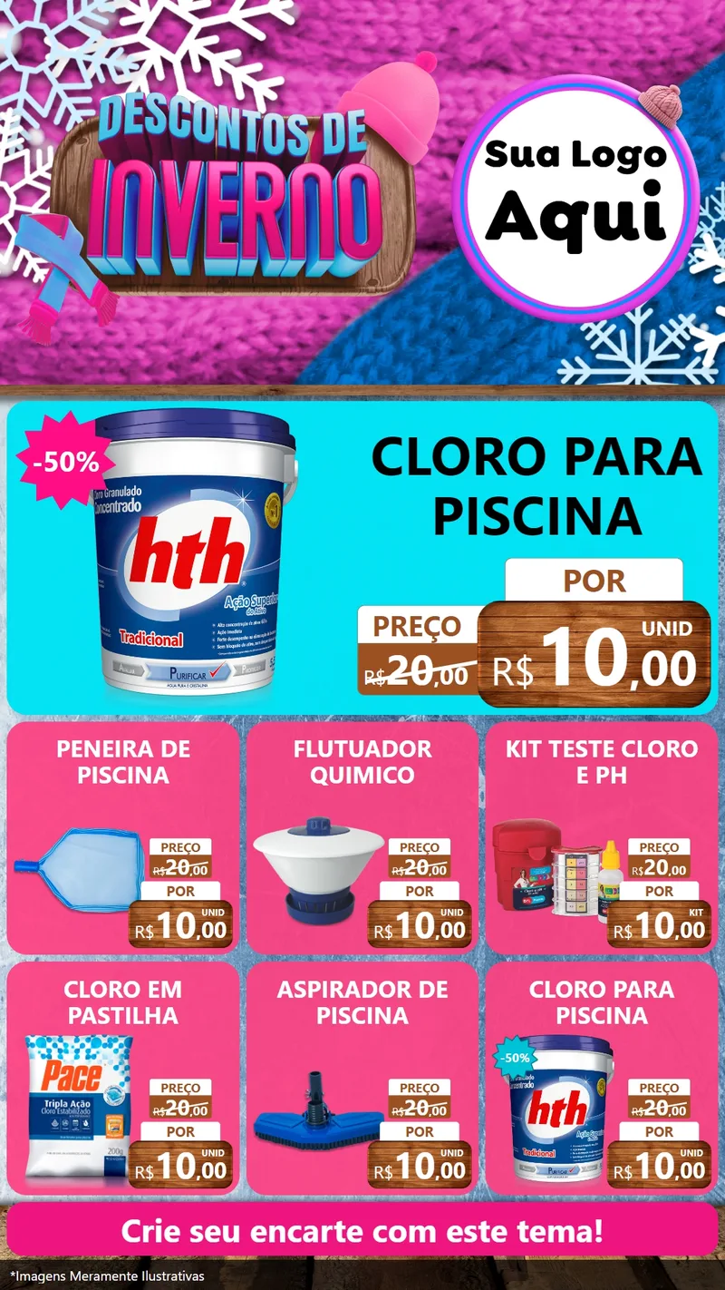 Modelo de Rede Social para Stories com o tema Descontos de Inverno para Produtos para Piscina
