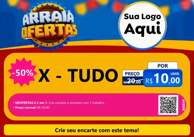 Modelo de Cartaz para Cartaz A4 Horizontal com o tema Arraiá de Ofertas - Junina para Hamburgueria