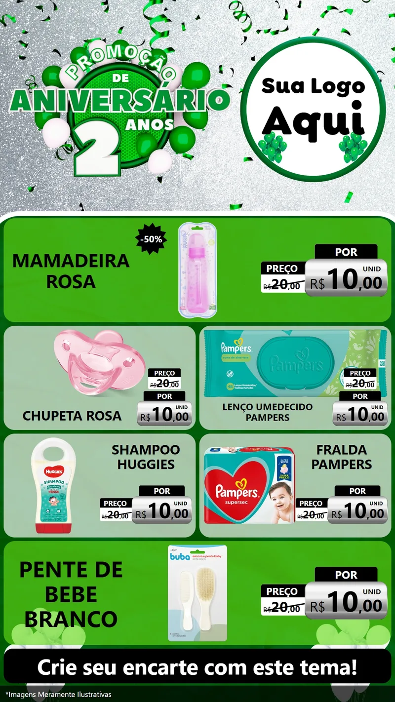 Modelo de TV para TV Vertical com o tema Promoção de Aniversário - 2 Anos para Bebês