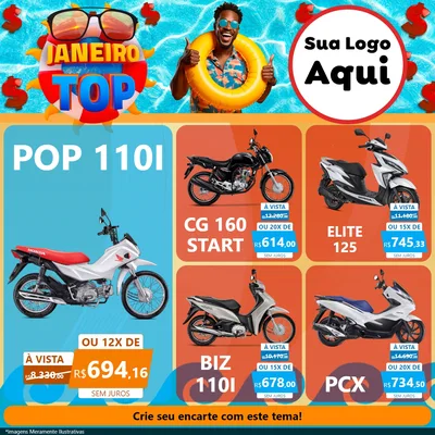 Modelo de Rede Social para Feed Facebook com o tema Janeiro Top para Concessionaria de Motos