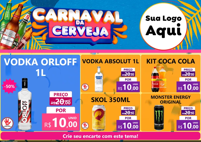Modelo de Encarte para Encarte A4 Horizontal com o tema Carnaval da Cerveja para Distribuidora de bebidas