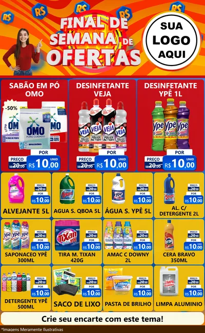 Modelo de Encarte para Encarte Grande com o tema Final de Semana de Ofertas para Produtos de Limpeza