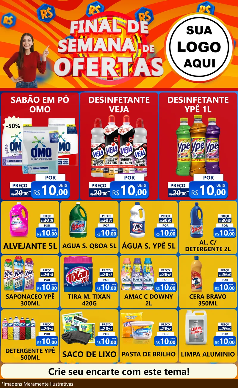 Modelo de Encarte para Encarte Grande com o tema Final de Semana de Ofertas para Produtos de Limpeza