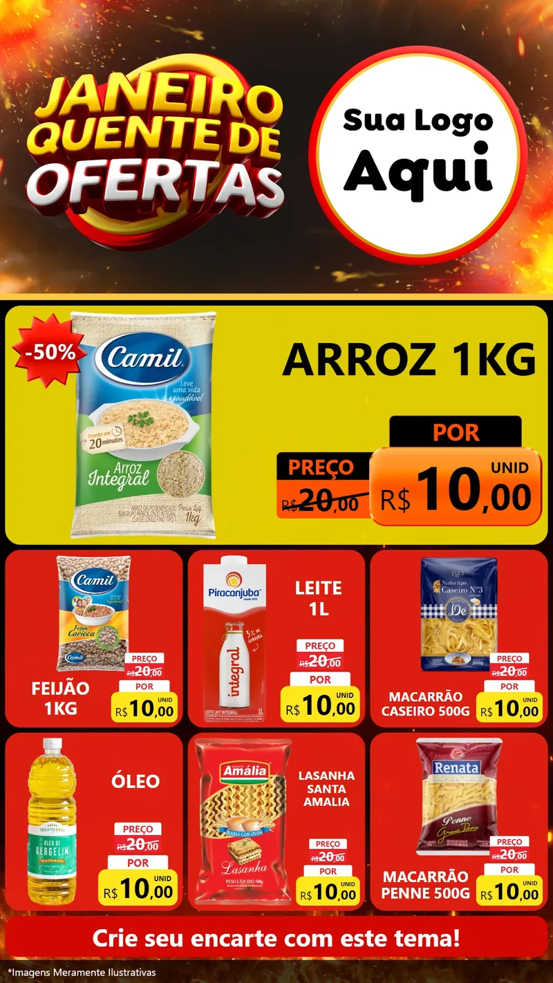 Modelo de Rede Social para Stories com o tema Janeiro Quente de Ofertas para Supermercado