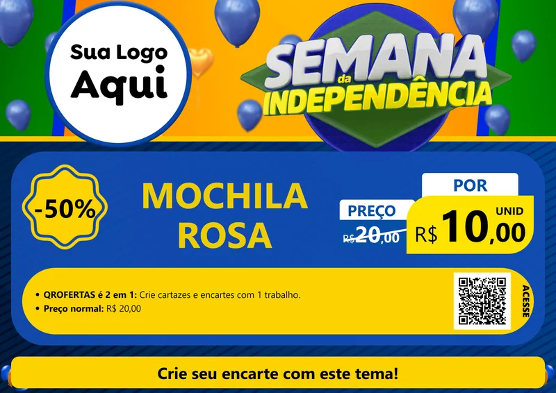 Modelo de Cartaz para Cartaz A4 Horizontal com o tema Semana da Independência para Papelaria