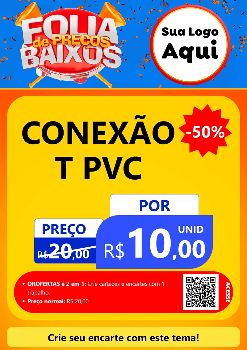 Modelo de Cartaz para Cartaz A4 Vertical com o tema Folia de Preços Baixos para Tubos e conexões