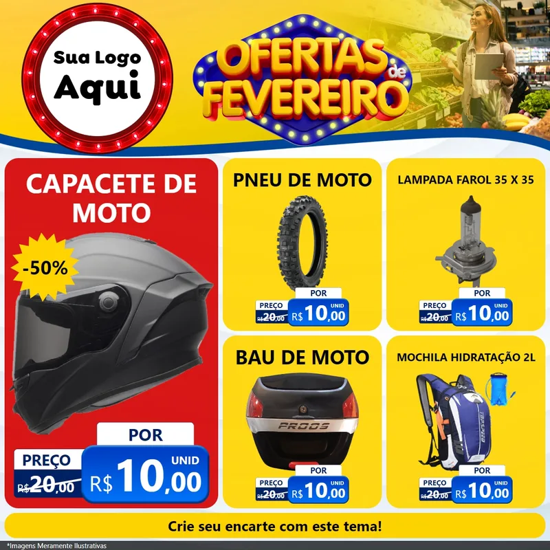 Modelo de Rede Social para Feed Facebook com o tema Ofertas de Fevereiro para Moto peças