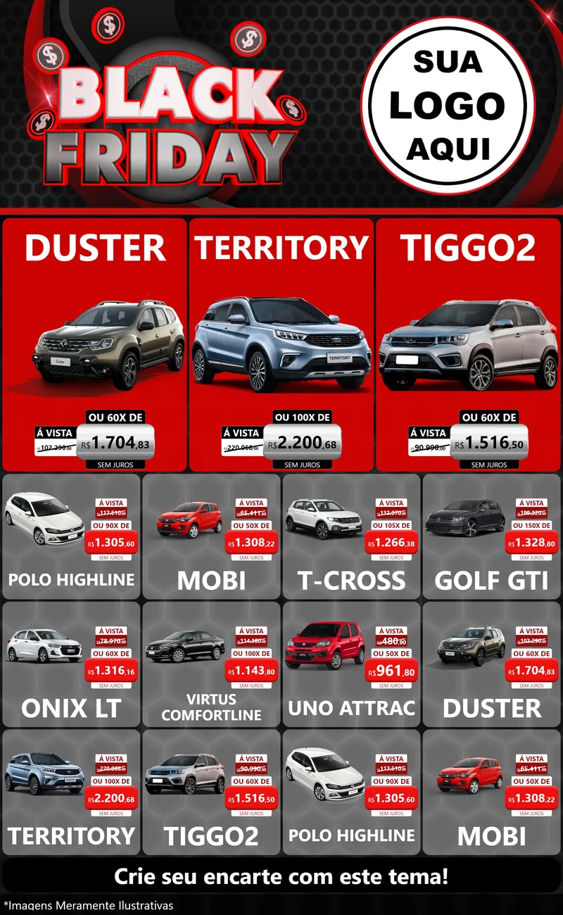 Modelo de Encarte para Encarte Grande com o tema Black Friday para Concessionaria de Carros