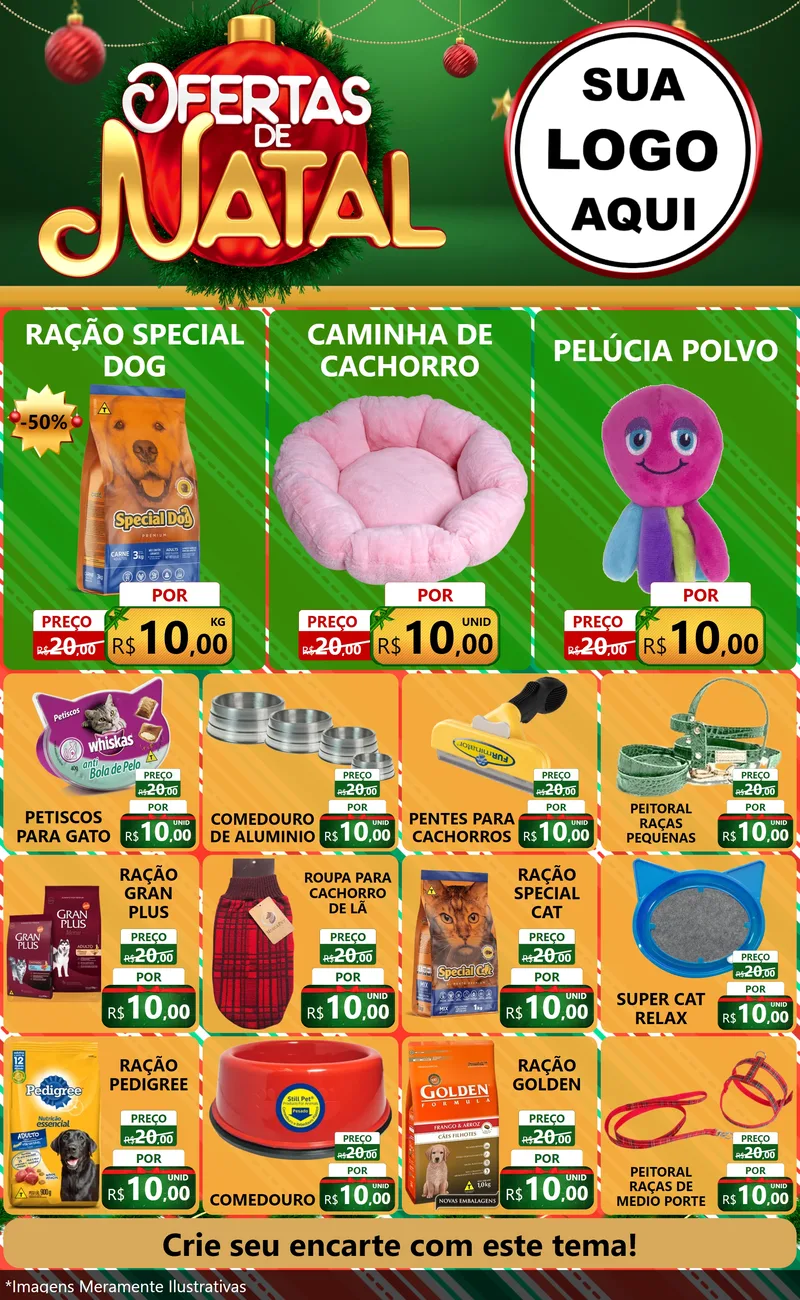Modelo de Encarte para Encarte Grande com o tema Ofertas de Natal para Pet Shop