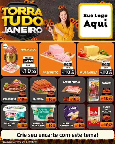Modelo de Rede Social para Feed Instagram com o tema Torra Tudo Janeiro para Frios e Laticínios