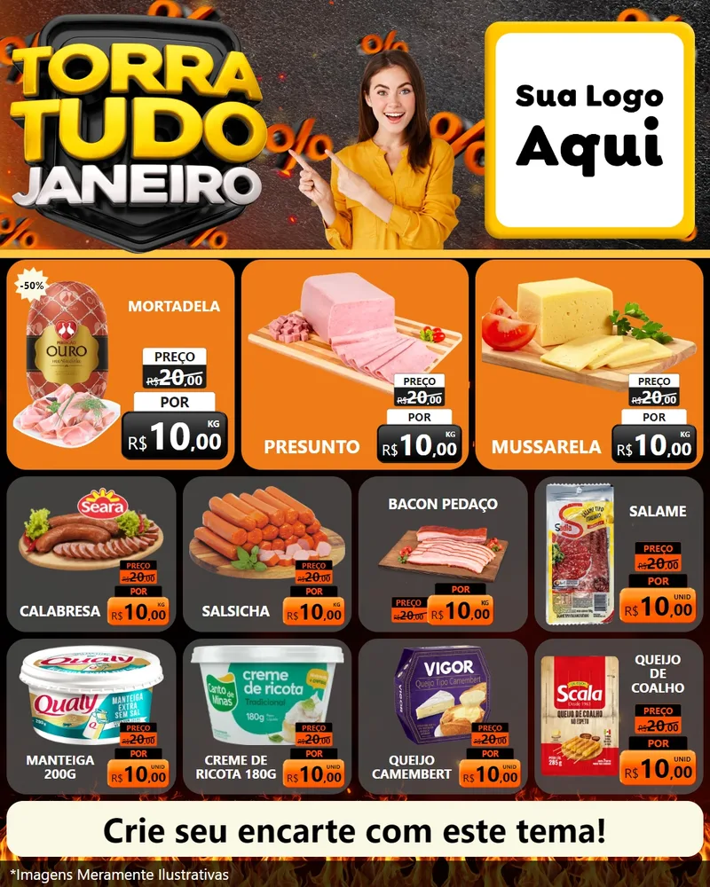 Modelo de Rede Social para Feed Instagram com o tema Torra Tudo Janeiro para Frios e Laticínios
