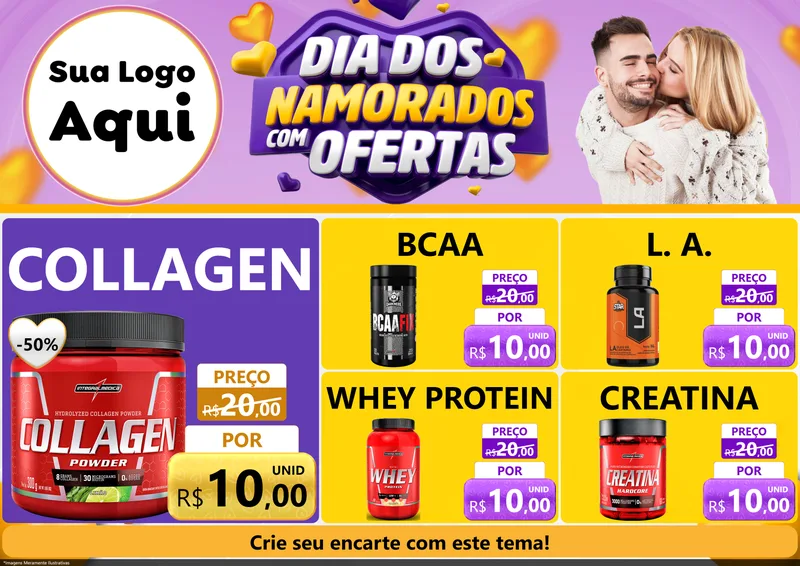 Modelo de Encarte para Encarte A4 Horizontal com o tema Dia Dos Namorados Com Ofertas para Suplementos alimentares