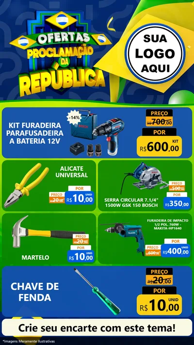 Modelo de TV para TV Vertical com o tema Ofertas Proclamação da República para Maquinas e Ferramentas