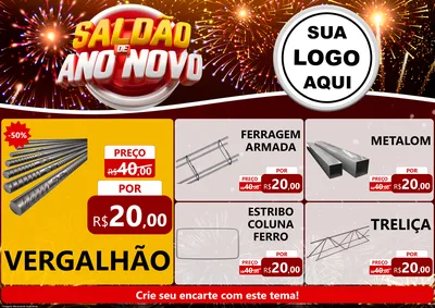 Modelo de Encarte para Encarte A4 Horizontal com o tema Saldão de Ano Novo para Ferragens