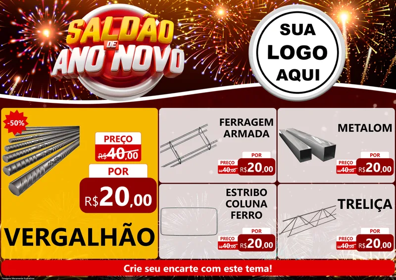 Modelo de Encarte para Encarte A4 Horizontal com o tema Saldão de Ano Novo para Ferragens