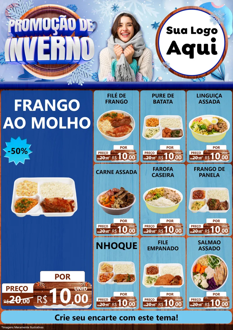 Modelo de Encarte para Encarte A4 Vertical com o tema Promoção de Inverno para Restaurante
