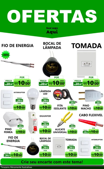 Modelo de Encarte para Encarte Grande com o tema Ofertas Verde Cartaz para Materiais Elétricos