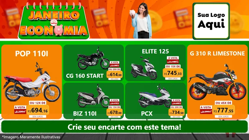 Modelo de TV para TV Horizontal com o tema Janeiro da Economia para Concessionaria de Motos