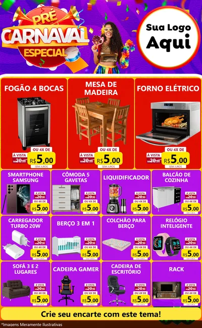 Modelo de Encarte para Encarte Grande com o tema Pré-Carnaval Especial para Móveis e Eletro