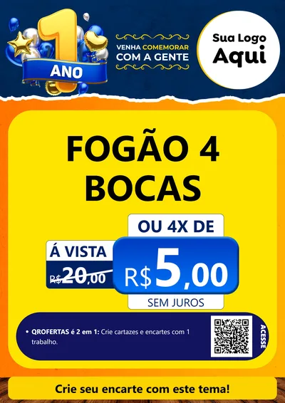 Modelo de Cartaz para Cartaz A4 Vertical com o tema Um Ano de Aniversário para Móveis e Eletro
