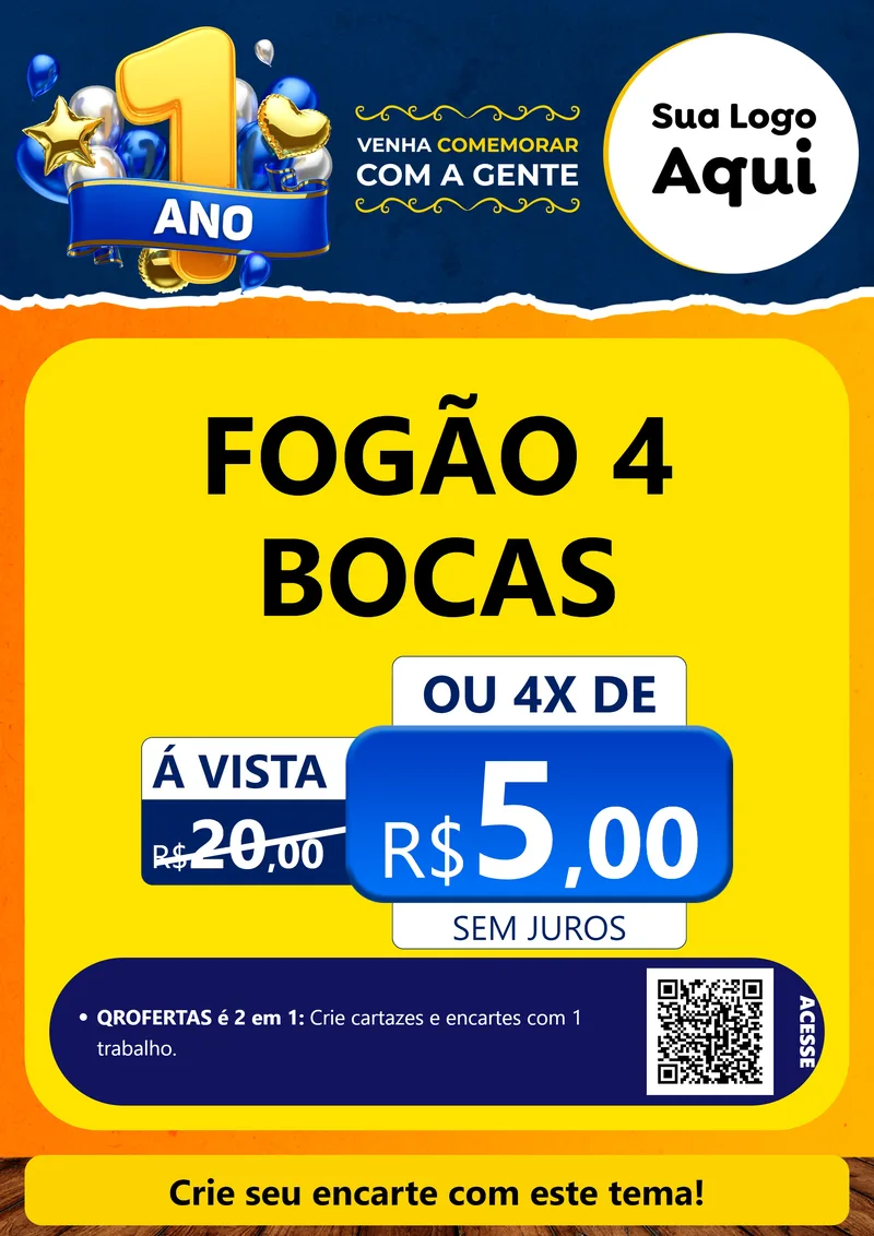 Modelo de Cartaz para Cartaz A4 Vertical com o tema Um Ano de Aniversário para Móveis e Eletro