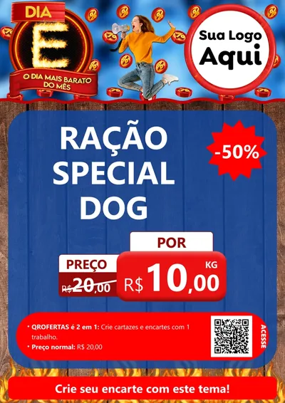 Modelo de Cartaz para Cartaz A4 Vertical com o tema Dia E - O Dia Mais Barato Do Mês para Pet Shop