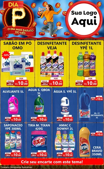 Modelo de Encarte para Encarte Grande com o tema Dia P - O Dia Mais Barato Do Mês para Produtos de Limpeza