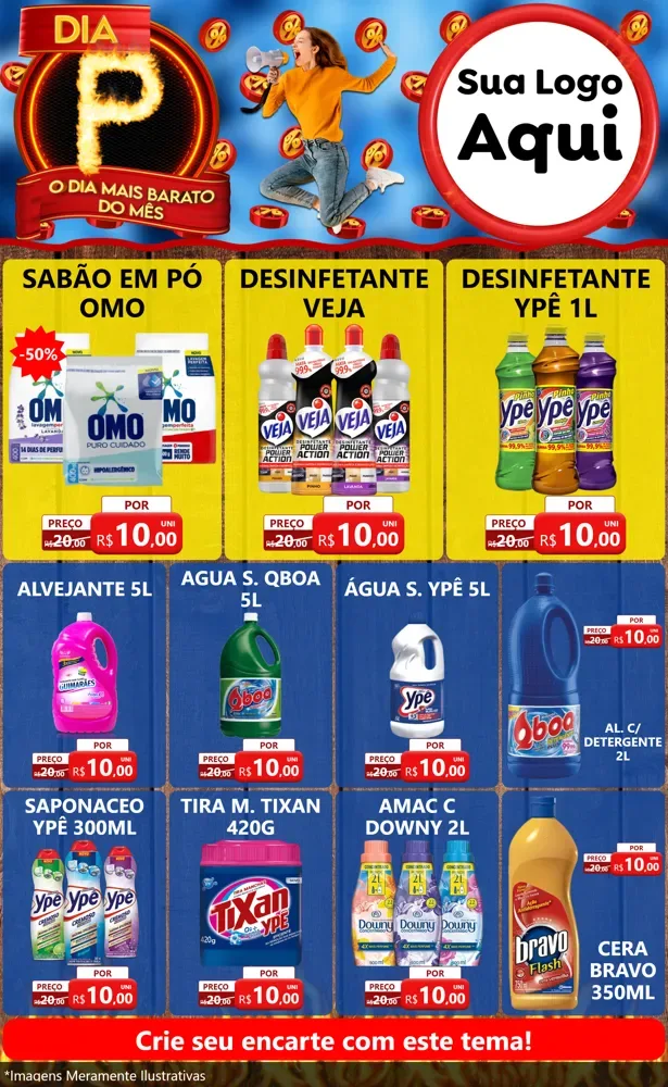 Modelo de Encarte para Encarte Grande com o tema Dia P - O Dia Mais Barato Do Mês para Produtos de Limpeza