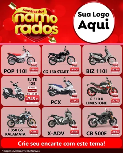 Modelo de Rede Social para Feed Instagram com o tema Semana dos namorados para Concessionaria de Motos