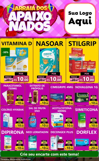 Modelo de Encarte para Encarte Grande com o tema Arraiá dos Apaixonados para Farmácia