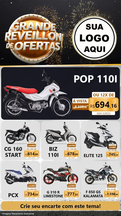 Modelo de Rede Social para Stories com o tema Grande Réveillon de Ofertas para Concessionaria de Motos