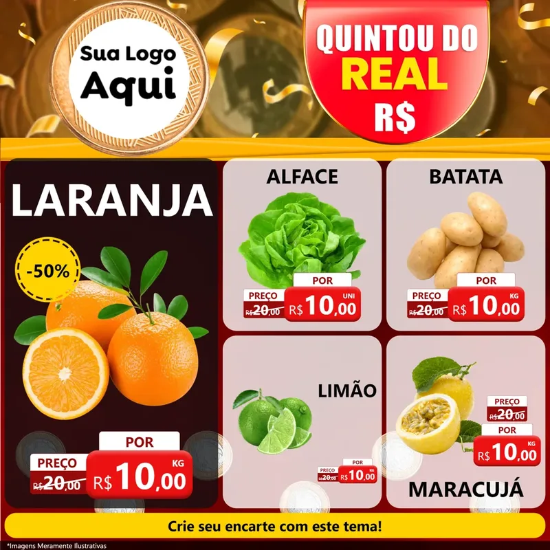 Modelo de Rede Social para Feed Facebook com o tema Quintou do Real para Hortifrúti