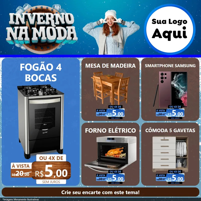 Modelo de Rede Social para Feed Facebook com o tema Inverno na Moda para Móveis e Eletro