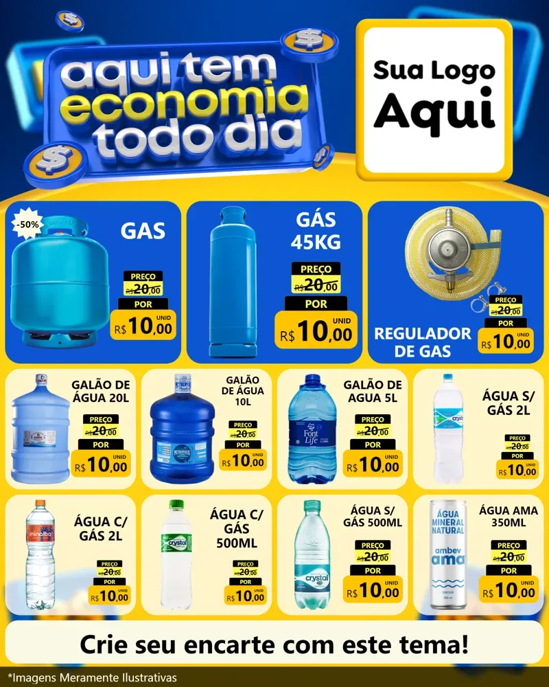 Modelo de Rede Social para Feed Instagram com o tema Aqui Tem Economia Todo Dia para Água e gás