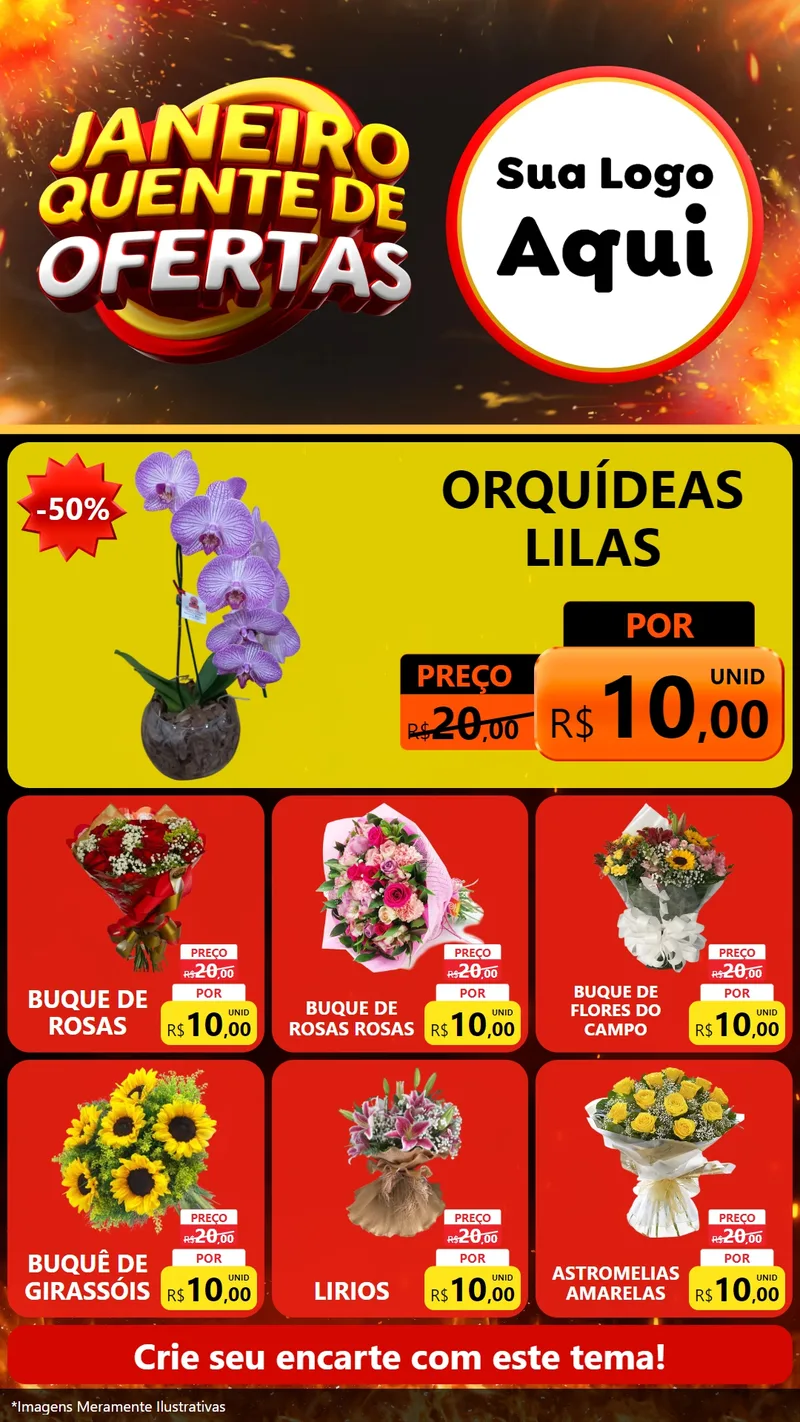 Modelo de Rede Social para Stories com o tema Janeiro Quente de Ofertas para Floricultura e jardim