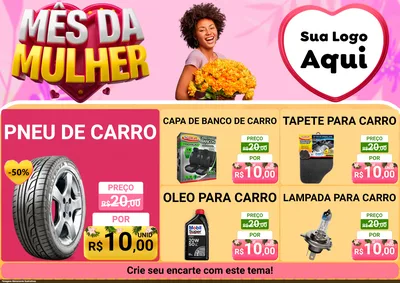 Modelo de Encarte para Encarte A4 Horizontal com o tema Mês da Mulher para Auto peças