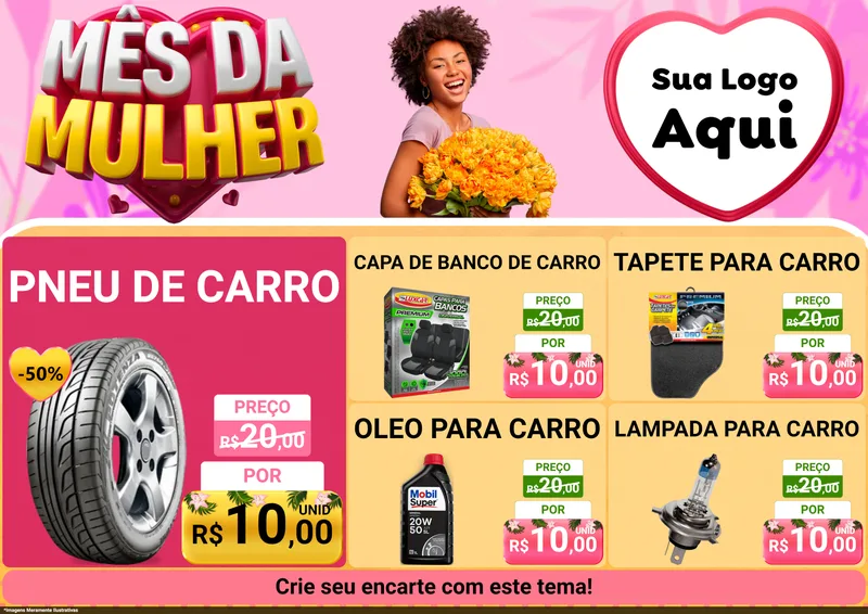 Modelo de Encarte para Encarte A4 Horizontal com o tema Mês da Mulher para Auto peças
