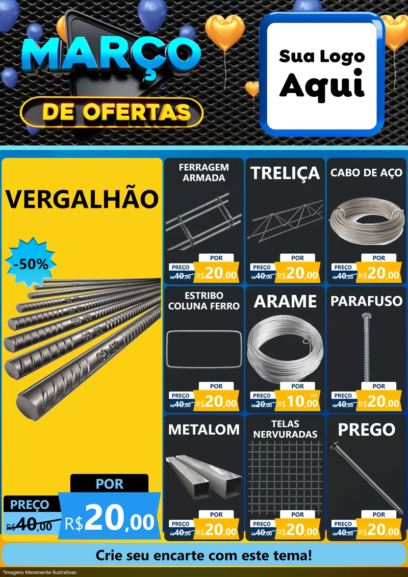 Modelo de Encarte para Encarte A4 Vertical com o tema Março de Ofertas para Ferragens