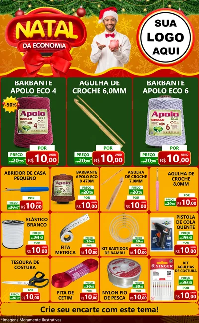 Modelo de Encarte para Encarte Grande com o tema Natal da Economia para Armarinho e Aviamentos