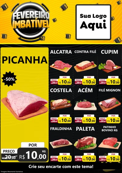 Modelo de Encarte para Encarte A4 Vertical com o tema Fevereiro Imbatível para Açougue