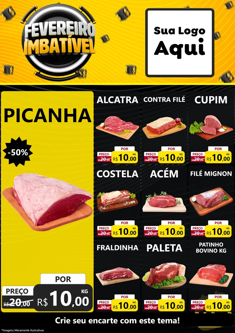 Modelo de Encarte para Encarte A4 Vertical com o tema Fevereiro Imbatível para Açougue