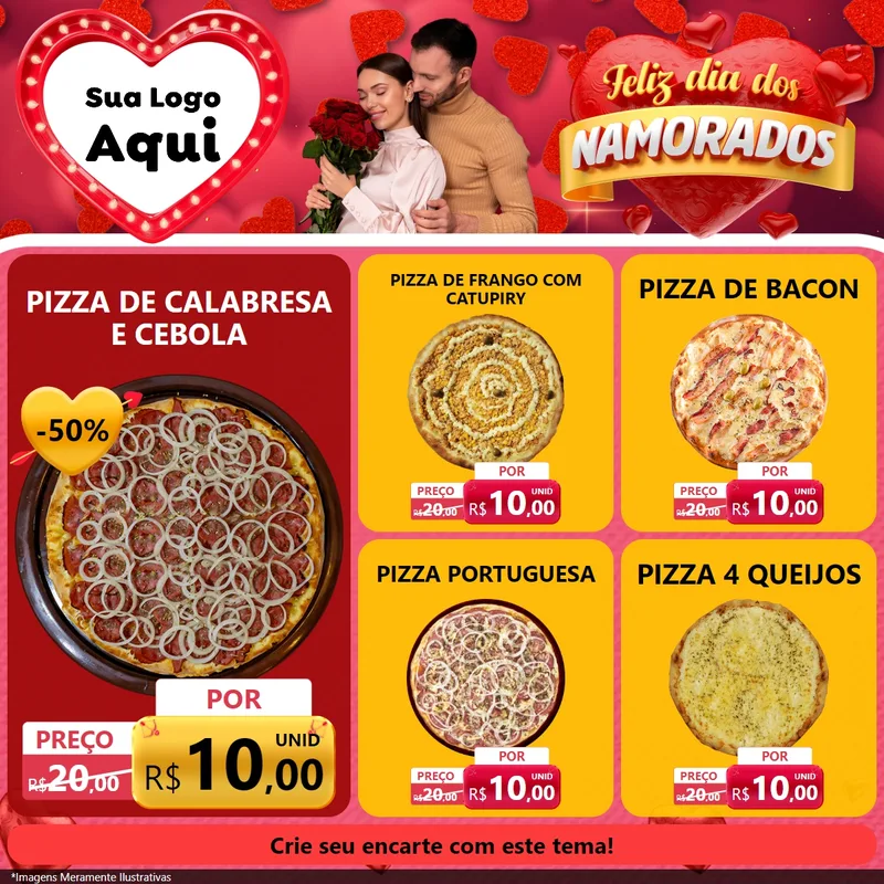 Modelo de Rede Social para Feed Facebook com o tema Feliz Dia Dos Namorados para Pizzaria