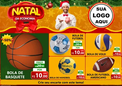 Modelo de Encarte para Encarte A4 Horizontal com o tema Natal da Economia para Artigos Esportivos